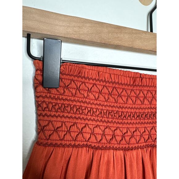Boden Smocked Tiered Ruffle Mini Skirt Size 2 Burnt Orange Red Fall Boho - Picture 5 of 8